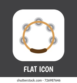 Vector Illustration Of Audio Symbol On Tambourine Flat Icon. Premium Quality Isolated Timbrel Element In Trendy Flat Style.