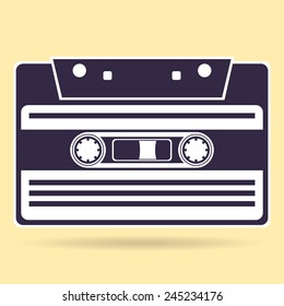 Vector illustration of audio tape cassette record.