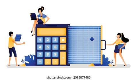 vector illustration of audit financial reports with latest accounting software. more accurate and efficient with artificial intelligence calculation technology. Designed for website, web, apps, poster