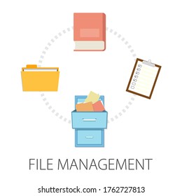 Vector illustration of audit & statistic concept with "file management" document and analysis icon.