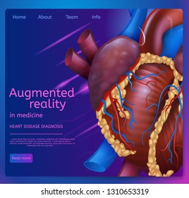 Vector Illustration Augmented Reality in Medicine. Banner Image Realistic Human Heart. Web Page Medical Clinic. Doctor Heart Disease Diagnosis. Modern Technologies Medical Treatment Patient