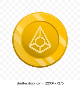 Vector illustration of Augur coin in gold color on transparent background (PNG).