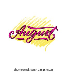 Vektorgrafik der August-Schrift für Banner, Signatur, Poster, Grußkarte, Shop-Werbung, Souvenirs, Kalenderdesign. Handgeschriebenes Einzelwort auf Bleistiftzeichenhintergrund 
