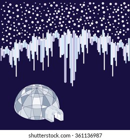 vector illustration / aurora with starry sky and igloo