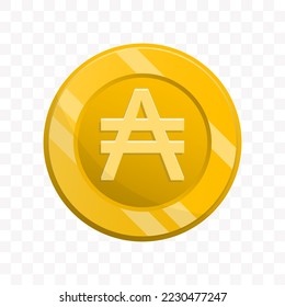 Vector illustration of Austral coin in gold color on transparent background (PNG).