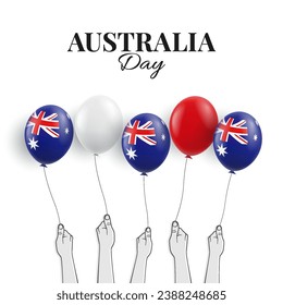 Vector Illustration of Australia Day. Hands with balloons.
