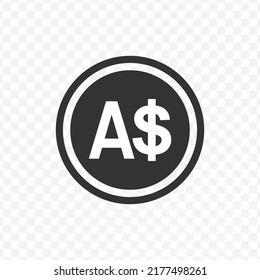 Vector illustration of Australia Dollar currency icon in dark color and transparent background(png).