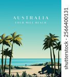 Vector illustration. Australia Four mile beach. Travel poster, banner, postcard, cover. Modern design. Tourism, nature, travel.