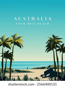 Vector illustration. Australia Four mile beach. Travel poster, banner, postcard, cover. Modern design. Tourism, nature, travel.