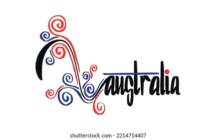 Vector Illustration of "Australia" in Hand-drawn Lettering Art with Flag Colors Palette. Suitable for Poster or Decorative Design.