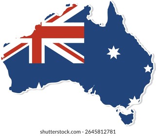Vector illustration of Australia map with integrated flag design. Bold colors, clean lines, suitable for educational and promotional use