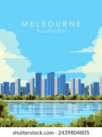 Vector illustration. Australia, Melbourne, travel poster, banner, postcard. Modern design, travel, tourism.