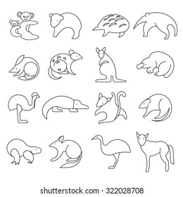 vector illustration Australian animals, a linear trendy icons, thin lines