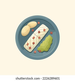 Vector illustration of an Australian dish - lutfisk. Kitchen for New Year and Christmas. Flat style.