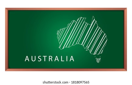 Vector illustration of Australian map. Educational and learning concept. Sketching and doodling style with white chalk. 