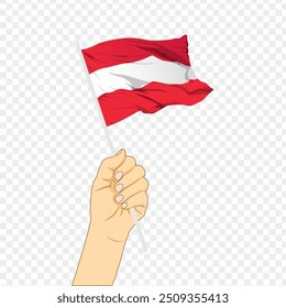 Vector illustration of Austria flag in hand on transparent background