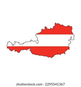 Vector illustration of Austria map overlaid with the national flag, highlighting the country's geographic outline combined with its national colors.