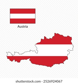 Vector illustration with Austria national flag with shape of Austria map vector (simplified). Volume shadow on the map