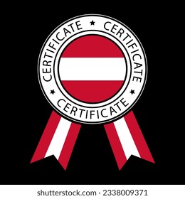 Vector illustration of Austria ribbon certificate on black background.