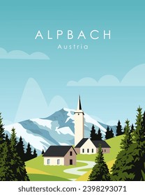 Vector illustration. Austria. Travel poster, banner, vertical postcard.