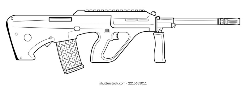 Vector illustration of the austrian bullpup automatic rifle with picatinny rail on the white background
