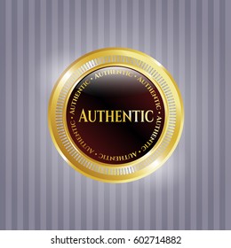 Vector illustration of Authentic gold shiny badge icon in meroon and golden.
