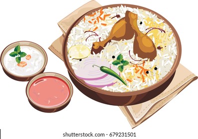 Vector Illustration of authentic indian/Hyderabadi chicken biryani