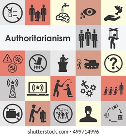 Vector Illustration Of Authoritarianism Icons Set For Dictator Style Of Rule Concepts And Fighting Against Regime Ideas