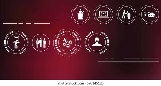 vector illustration of authoritarianism icons set for dictator style of rule concepts and fighting against regime ideas on abstract blurry background