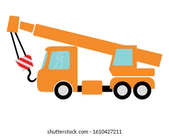 Vector illustration of auto crane. Side view. Motives of commercial transportation, trucking, technology, building