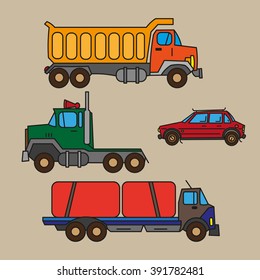 vector illustration of auto, logo, company, freight transportation, illustration on a light background, colored illustration of cars, pictures for kids and adults, car, truck side view, part one