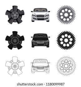Vector illustration of auto and part icon. Set of auto and car stock vector illustration.