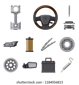 Vector illustration of auto and part icon. Set of auto and car stock vector illustration.