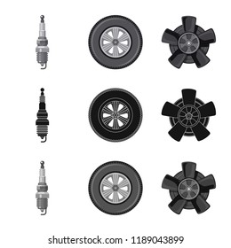 Vector illustration of auto and part icon. Collection of auto and car vector icon for stock.