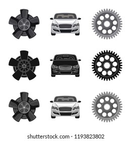 Vector illustration of auto and part icon. Set of auto and car stock vector illustration.