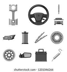 Vector illustration of auto and part icon. Set of auto and car stock symbol for web.