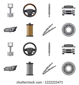 Vector illustration of auto and part icon. Collection of auto and car stock vector illustration.