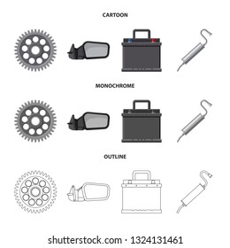 Vector illustration of auto and part icon. Set of auto and car vector icon for stock.