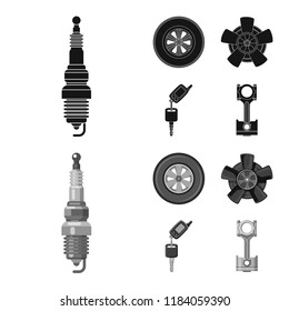 Vector illustration of auto and part sign. Set of auto and car stock symbol for web.