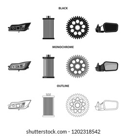 Vector illustration of auto and part sign. Collection of auto and car stock vector illustration.