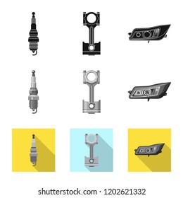 Vector illustration of auto and part sign. Set of auto and car stock vector illustration.