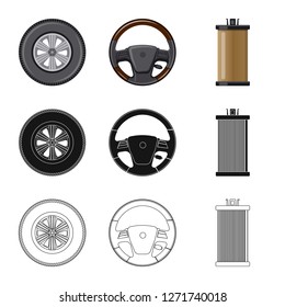 Vector illustration of auto and part sign. Collection of auto and car stock vector illustration.