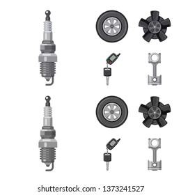 Vector illustration of auto and part sign. Set of auto and car stock symbol for web.