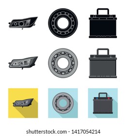Vector illustration of auto and part sign. Set of auto and car vector icon for stock.