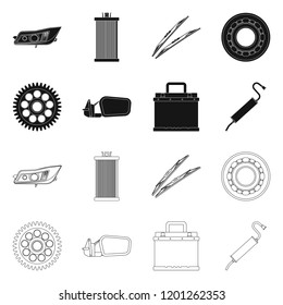 Vector illustration of auto and part symbol. Set of auto and car vector icon for stock.