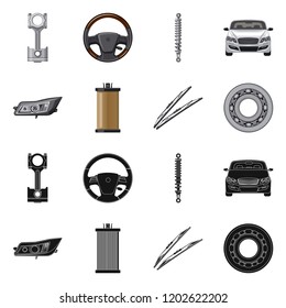 Vector illustration of auto and part symbol. Set of auto and car stock symbol for web.