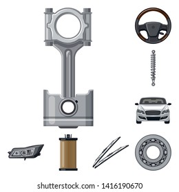 Vector illustration of auto and part symbol. Set of auto and car vector icon for stock.