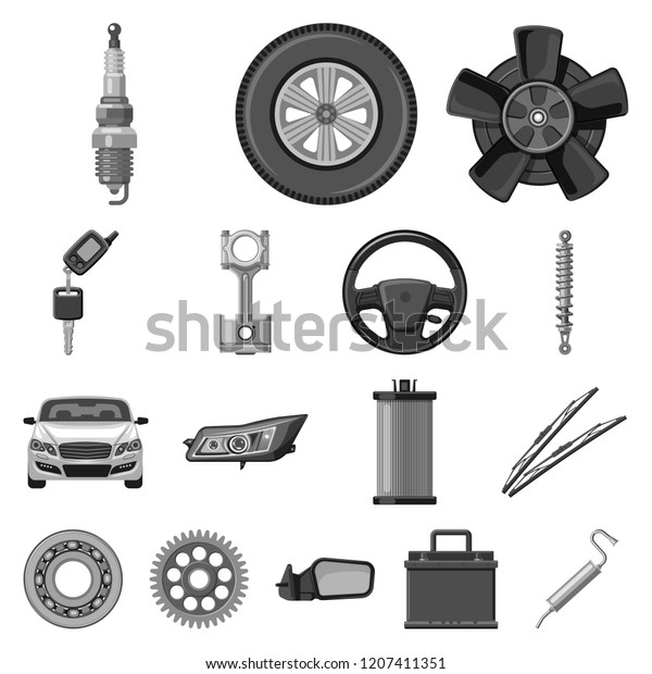 Vector illustration of auto
and part symbol. Collection of auto and car stock vector
illustration.