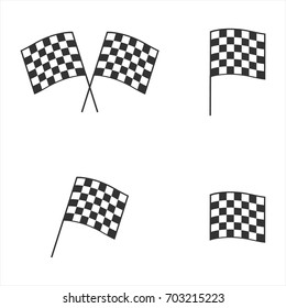 Vector illustration  auto racing flag icon set, collection. Finish checkered flag sign, symbol.