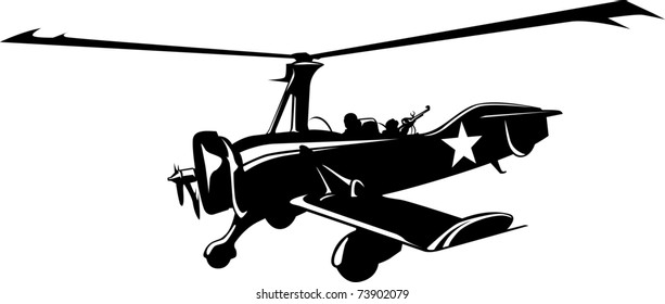 Vector illustration of a autogyro black and white
